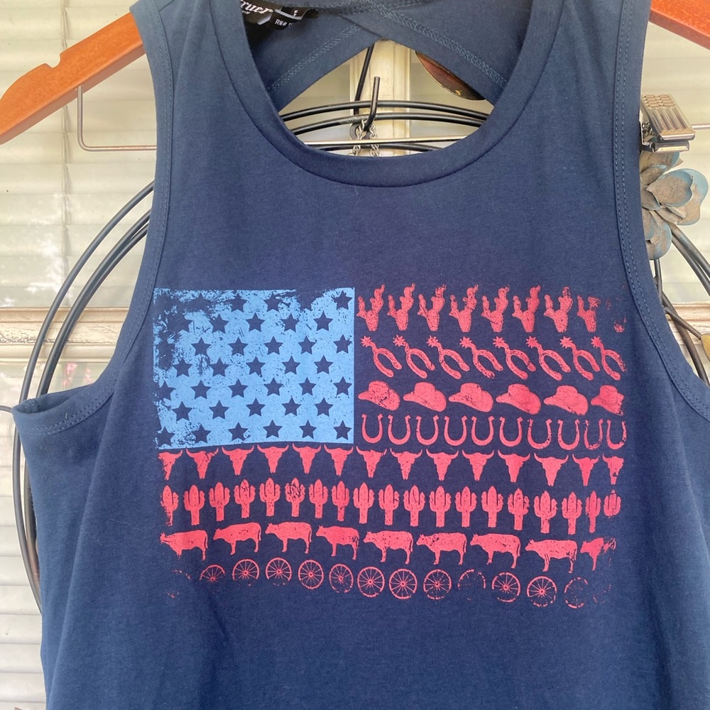 NWOT Cruel Girl🇺🇸 Patriotic flag 4th of July shirt small adorable open back